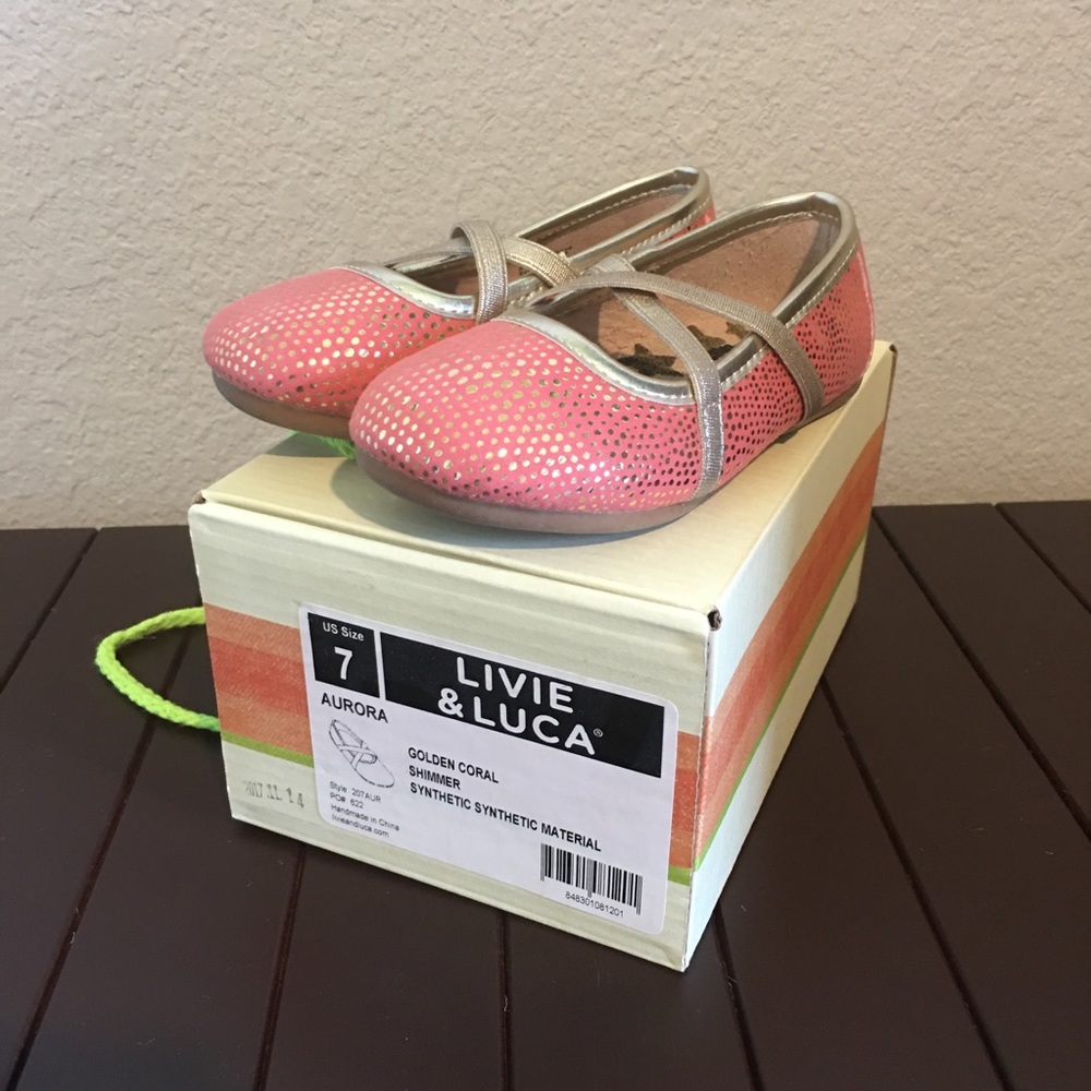 🐚aurora🐙golden coral shimmer flats🐬toddler 7